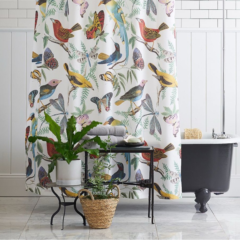 Pottery Barn Multicolor Fauna and Bird Shower Curtain